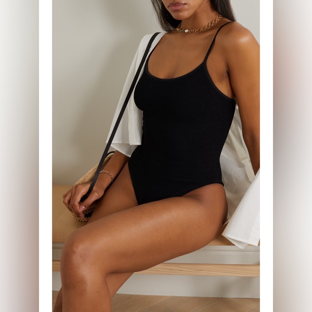 Hunza G Pamela Black One Piece Swimsuit Classic Timeless Crinkle Noir Bodysuit - Picture 5 of 8